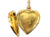 Edwardian 15ct Gold Heart Shaped Locket set with an Emerald