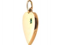 Edwardian 15ct Gold Heart Shaped Locket set with an Emerald