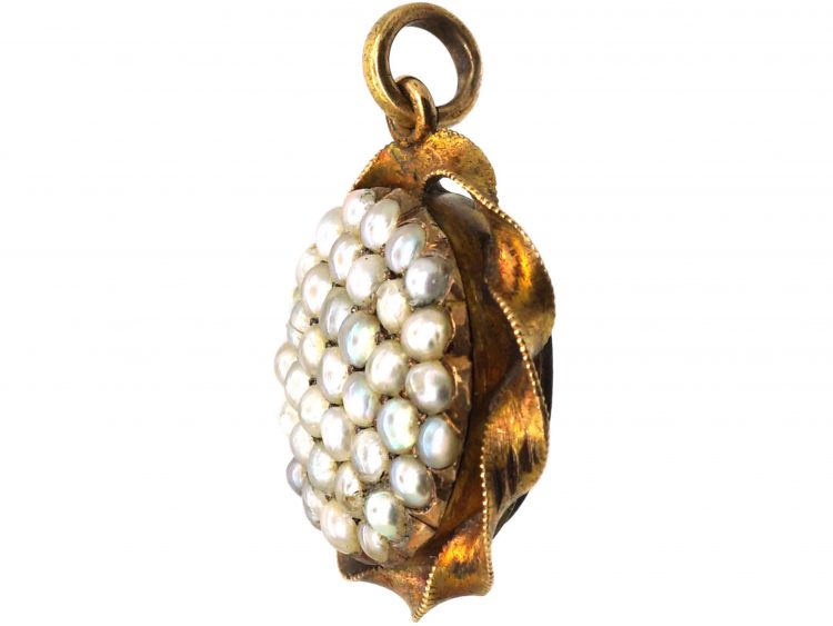 Edwardian 15ct Gold Round Pendant set with Natural Split Pearls with Locket on the Reverse