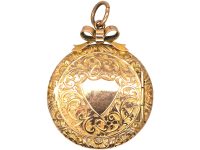 Edwardian 9ct gold Round Locket with Engraved Detail