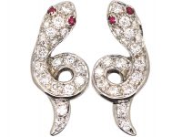 14ct White Gold Snake Earrings set with Diamonds & Rubies