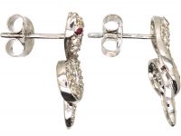 14ct White Gold Snake Earrings set with Diamonds & Rubies