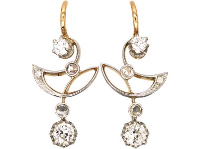 Art Nouveau 18ct Gold & Platinum Earrings set with Diamonds