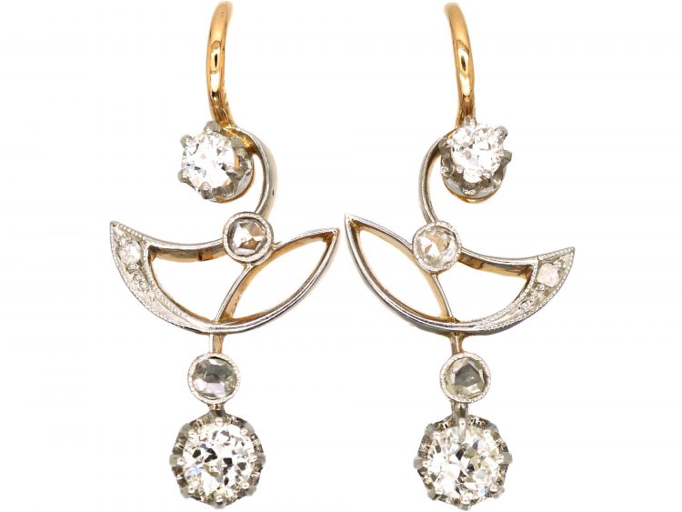 Art Nouveau 18ct Gold & Platinum Earrings set with Diamonds