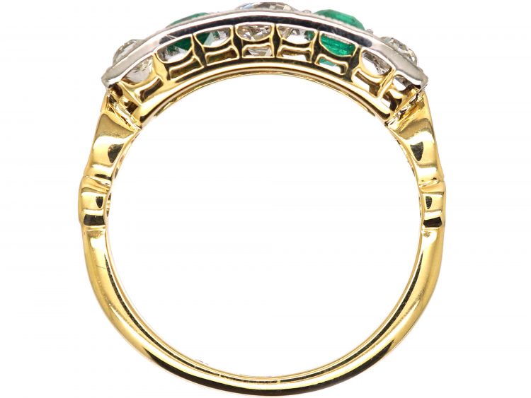 Early 20th Century 18ct Gold & Platinum, Five Stone Emerald & Diamond Ring