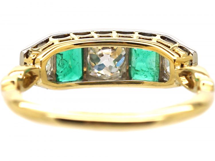 Early 20th Century 18ct Gold & Platinum, Five Stone Emerald & Diamond Ring