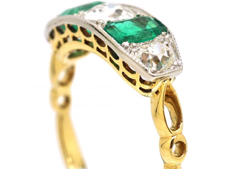 Early 20th Century 18ct Gold & Platinum, Five Stone Emerald & Diamond Ring