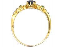 Edwardian 18ct Gold Twist Ring set with Sapphires, Diamonds & Green Garnets