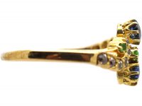 Edwardian 18ct Gold Twist Ring set with Sapphires, Diamonds & Green Garnets