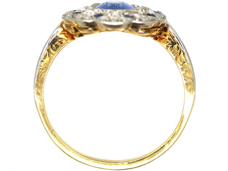 Edwardian 18ct Gold & Platinum Oval Cluster Ring set with Sapphires & Diamonds