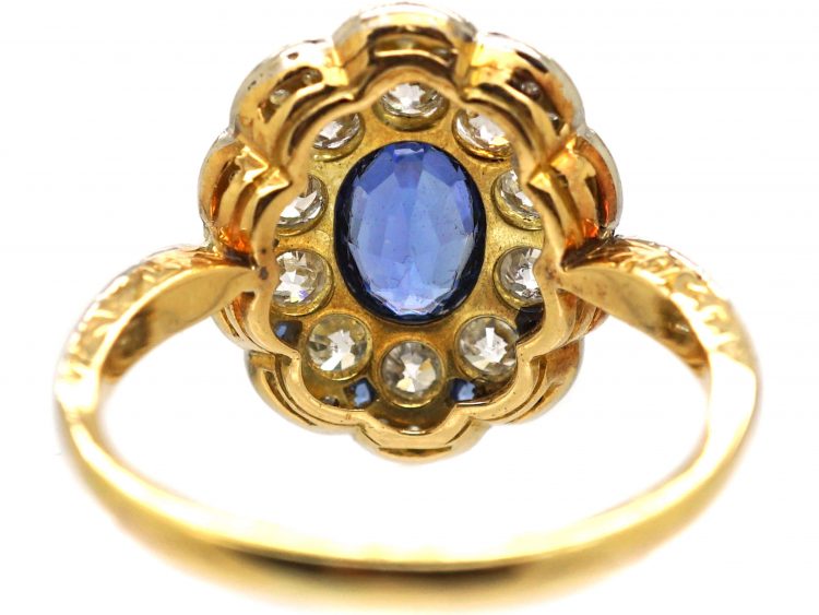 Edwardian 18ct Gold & Platinum Oval Cluster Ring set with Sapphires & Diamonds