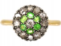 Edwardian 18ct Gold & Silver Cluster Ring set with Green Garnets & Diamonds