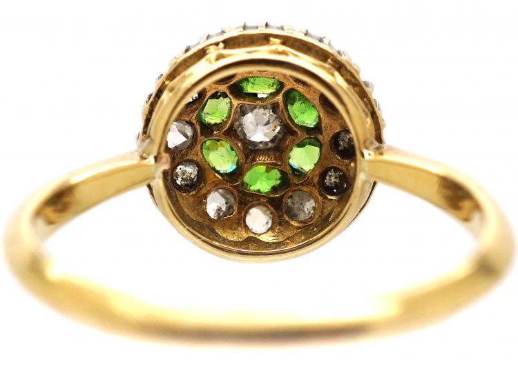 Edwardian 18ct Gold & Silver Cluster Ring set with Green Garnets & Diamonds