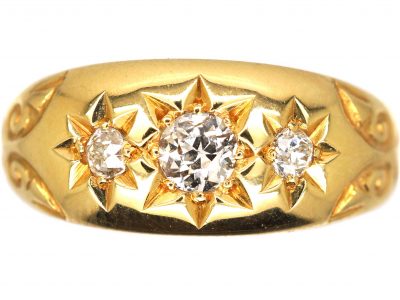 Edwardian 18ct Gold, Three Stone Diamond Gypsy Ring