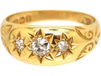 Edwardian 18ct Gold, Three Stone Diamond Gypsy Ring