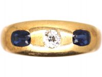 Edwardian 15ct Gold Rub Over Set Sapphire & Diamond Ring