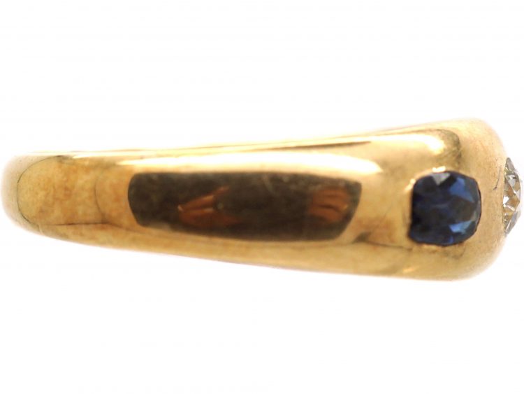 Edwardian 15ct Gold Rub Over Set Sapphire & Diamond Ring