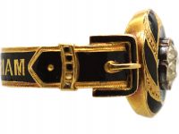 Victorian 18ct Gold & Black Enamel Mourning Ring set with a Diamond