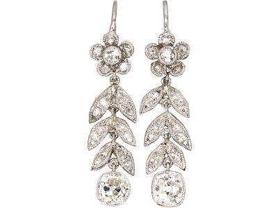 Edwardian Platinum Earrings set with Diamonds