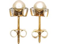 Edwardian 18ct Gold & Platinum Earrings set with Natural Bouton Pearls & Diamonds