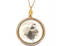 Edwardian 15ct Gold Pendant pave set with Natural Split Pearls & a Diamond on 15ct Gold Chain in Original Case