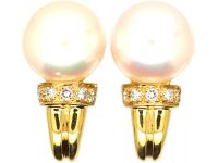 18ct Gold Cultured Pearl & Diamond Earrings