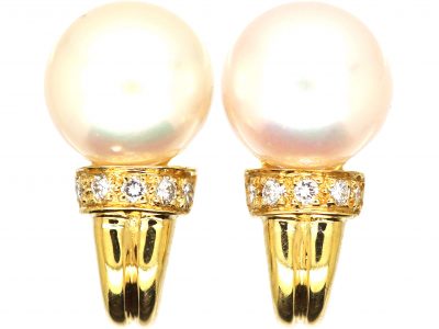 18ct Gold Cultured Pearl & Diamond Earrings