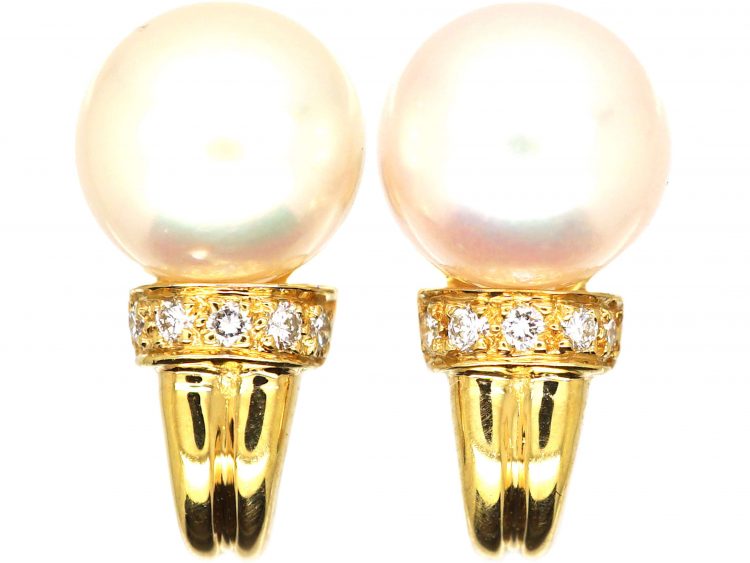 18ct Gold Cultured Pearl & Diamond Earrings