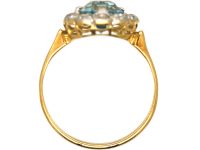 Edwardian 18ct Gold & Platinum Cluster Ring set with an Aquamarine & Diamonds