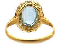 Edwardian 18ct Gold & Platinum Cluster Ring set with an Aquamarine & Diamonds