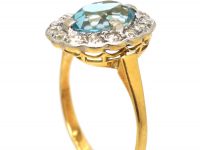 Edwardian 18ct Gold & Platinum Cluster Ring set with an Aquamarine & Diamonds