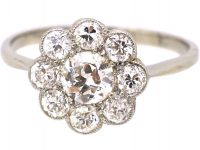 Edwardian Platinum, Diamond Daisy Cluster Ring