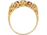 Victorian 18ct Gold, Five Stone Pink Sapphire & Diamond Carved Half Hoop Ring