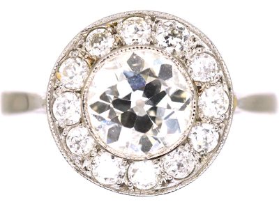 Art Deco 18ct White Gold & Platinum, Diamond Cluster Ring