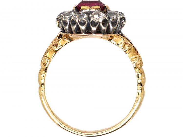 Victorian 18ct Gold, Ruby & Diamond Cluster Ring