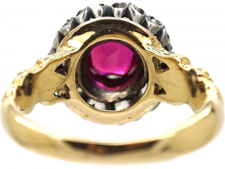 Victorian 18ct Gold, Ruby & Diamond Cluster Ring