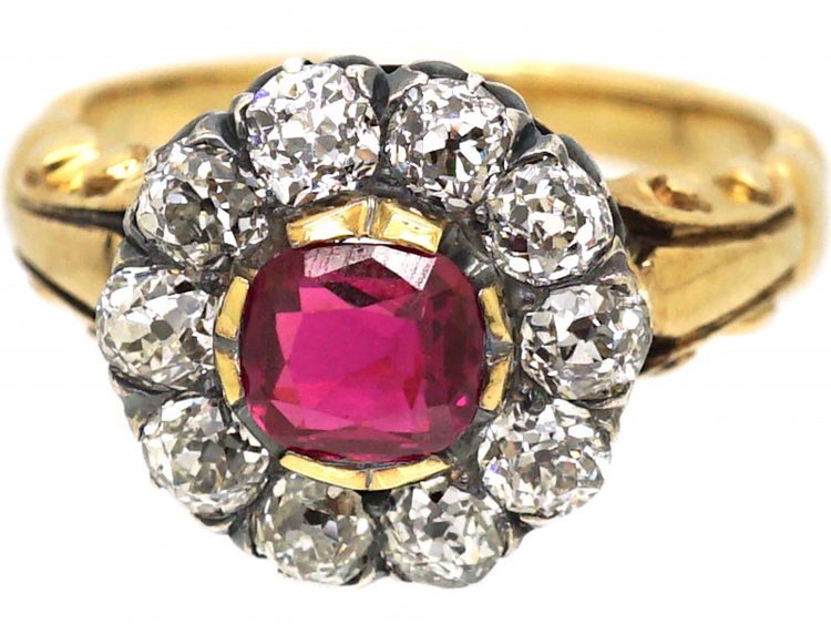 Victorian 18ct Gold, Ruby & Diamond Cluster Ring