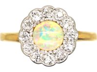 Edwardian 18ct Gold & Platinum, Opal & Diamond Cluster Ring