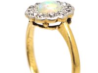 Edwardian 18ct Gold & Platinum, Opal & Diamond Cluster Ring