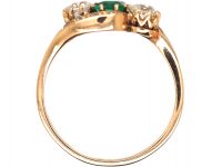 Early 20th Century 14ct Gold, Emerald & Diamond Crossover Ring