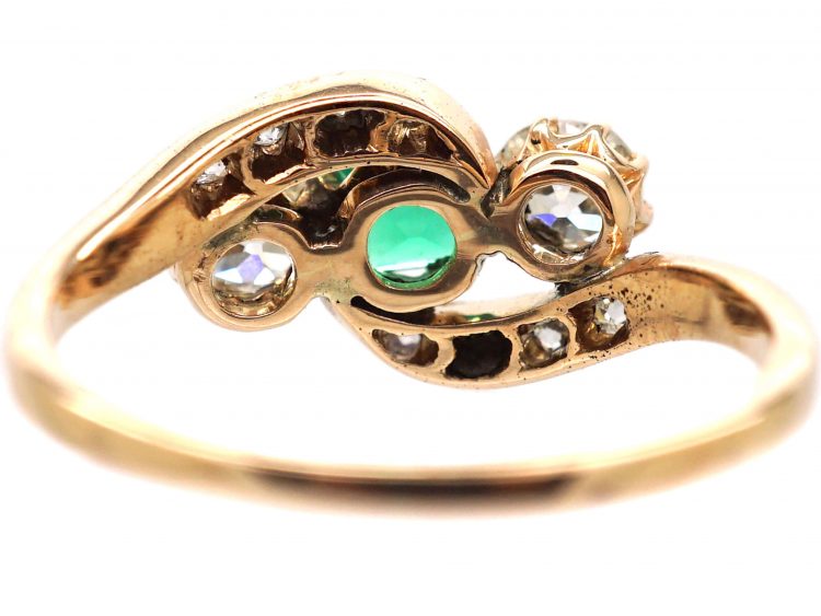 Early 20th Century 14ct Gold, Emerald & Diamond Crossover Ring