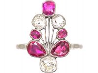 Early 20th Century Platinum, Burma Ruby & Diamond Flower Spray Ring