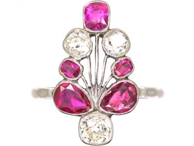 Early 20th Century Platinum, Burma Ruby & Diamond Flower Spray Ring