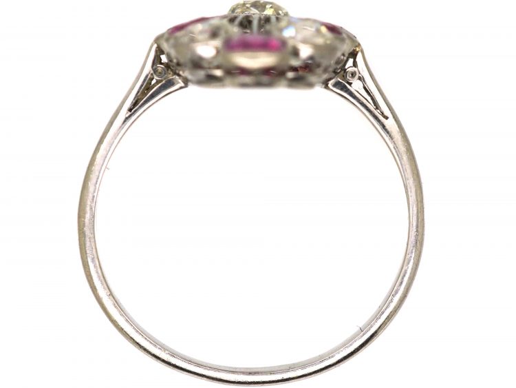 Early 20th Century Platinum, Burma Ruby & Diamond Flower Spray Ring