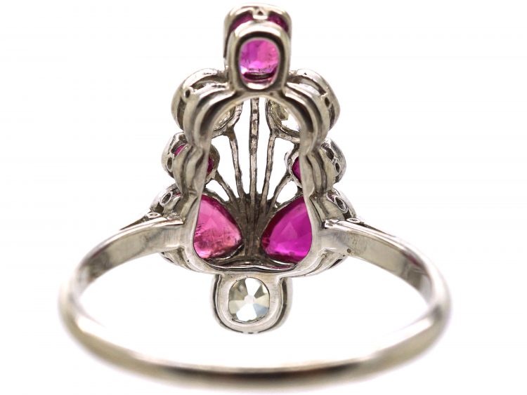 Early 20th Century Platinum, Burma Ruby & Diamond Flower Spray Ring