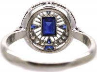 Art Deco 18ct White Gold Target Ring set with Sapphires & Diamonds