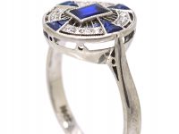 Art Deco 18ct White Gold Target Ring set with Sapphires & Diamonds