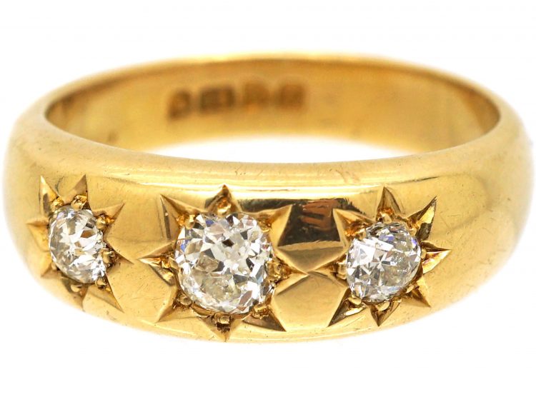 Edwardian 18ct Gold Three Stone Diamond Gypsy Ring