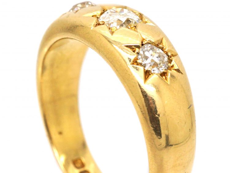 Edwardian 18ct Gold Three Stone Diamond Gypsy Ring