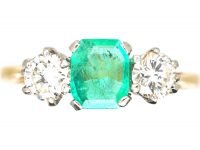 Early 20th Century 18ct Gold & Platinum, Emerald & Diamond Three Stone Ring